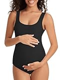 Summer Mae Women's Maternity Bodysuits Scoop Neck Pregnancy One Piece Jumpsuits Sleeveless Tank Tops Shapewear Black 4-6