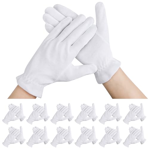 Segbeauty Guantes Blancos, 12 Pares Guantes de Algodon Dermatologicos, Guantes Algodon para Dormir Durante la Noche Curar Eczema, Guantes Hidratantes Manos para Reparación Piel Manos Agrietadas