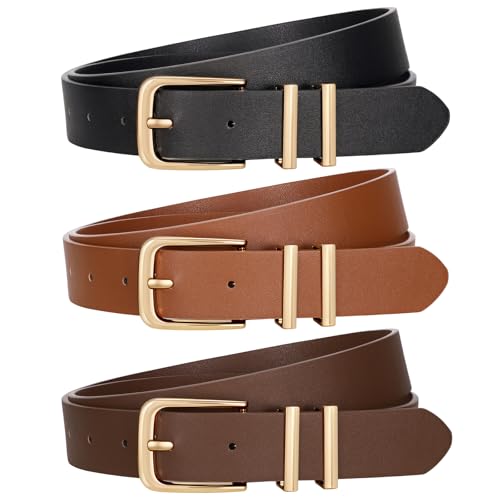 Image of VONMELLI 3 Pack Women's Belts for Jeans Pants Fashion Gold Buckle Ladies Dress Belt