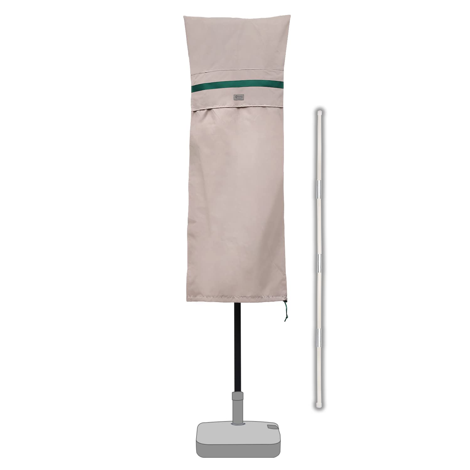 Sekey DoppelSonnenschirm Schutzhülle mit Stab, Abdeckhauben für Gartenschirm mit Belüftungsöffnungen, Abdeckung für Oval-Schirm,Marktschirm / Balkonschirm, 100% Polyester, Khaki