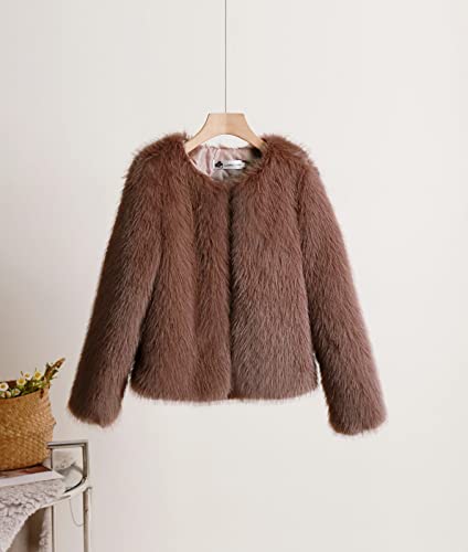 Faux Fur Winter Coats For Women Fashion Fuzzy Warm Crop Jackets Sexy Crewneck Open Front Luxury Cardigan Outwear Coat #TOP1
