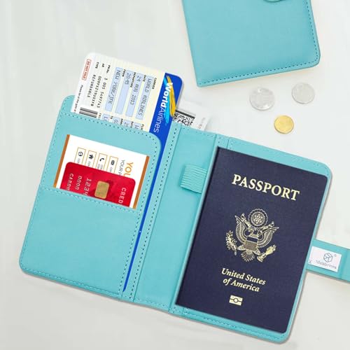 Image of Melsbrinna Premium Leather Passport Holder Covers Case, Waterproof Rfid Blocking Travel Wallet Passport Holder with Pen Holder, Cute Passport Book for Women /Men