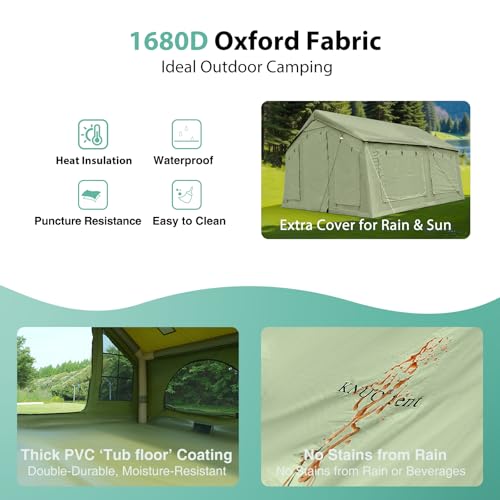 Image of KNUO Inflatable Camping Tent, Large Blow-Up Air Tent, No Assembly Needed Luxury Glamping House, Oxford Fabric