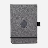 Dingbats Wildlife Pocket A6+ (6.1 x 4.1) Reporters Notebook - PU Leather, Micro-Perforated 100gsm Cream Pages, Inner Pocket, Elastic Closure (Lined, Gray Elephant)
