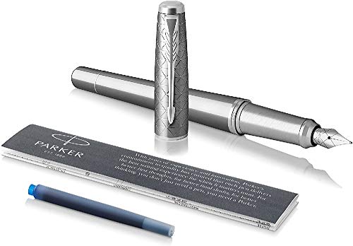 Parker Urban Fountain Pen, Premium Silvered Powder, Fine Nib with Blue Ink  Refill (1931595)