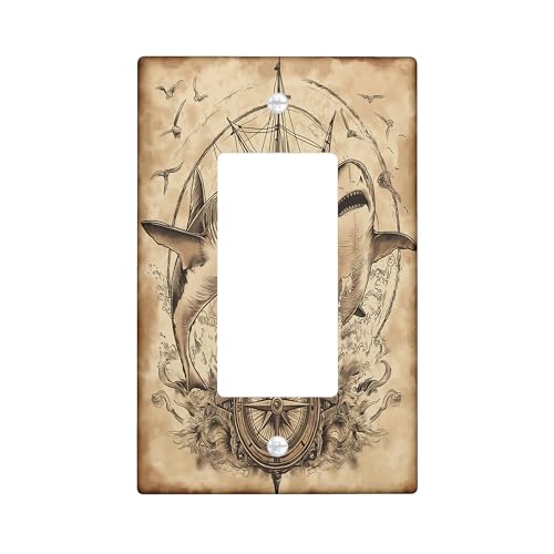 Placa decorativa vintage para interruptor de luz, diseño de tiburón náutico, 1 banda, balancín individual, placa frontal eléctrica para cocina, baño, decoración de cubierta de interruptor submarino