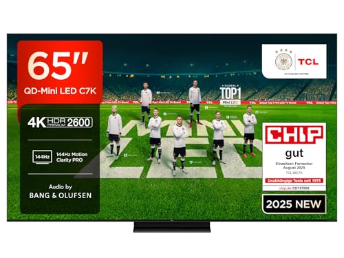 TCL 65C7K 65 Zoll QD-Mini LED Fernseher, 4K HDR Premium 2600, Smart Google TV mit 144Hz Motion Clarity Pro (Dolby Vision IQ & Atmos, CrystGlow HVA Panel)