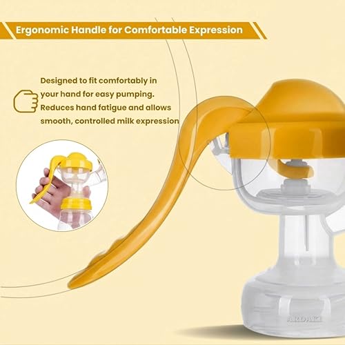 Image of ARDAKI Breast Pump for Feeding Mothers, 3 Level Suction Adjustment, Flexible Silicone Massage Cushion & Ergonomic Handle for Easy & Painless Breast Milk Expression Manual Breast Pump BPA Free (YELLOW)