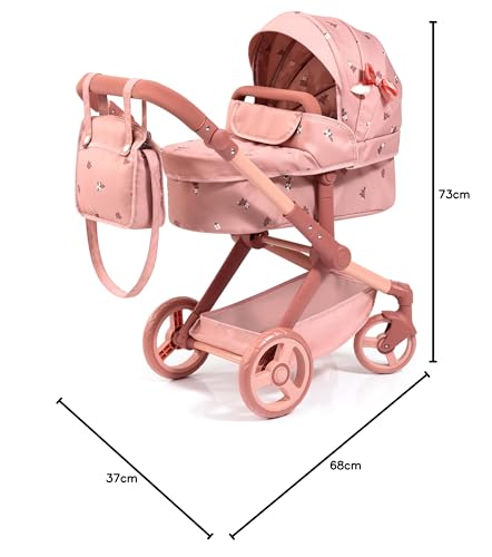 Bayer Design 17026AA Puppenwagen Xeo mit Tasche, höhenverstellbarer Griff, Schwenkschieber, wandelbar als Puppenjogger, bewegliche Vorderräder, integrierter Korb, Rosa