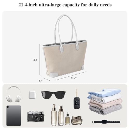 Bolso Tote Oversize de Lino para Mujer Blanco miniatura 3