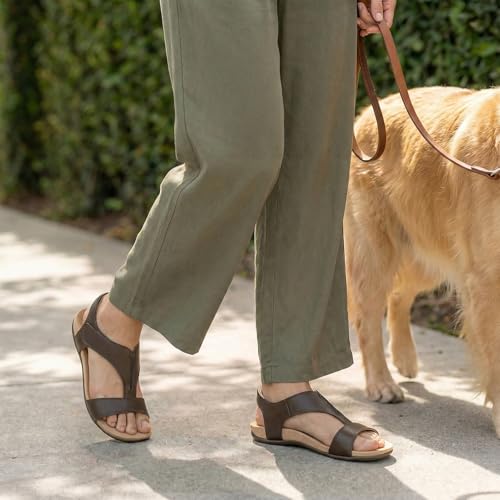 Athlefit Brown Orthopedic Sandals for Women Comfortable Orthotic Flat Sandals with Adjutable Strap for Summer Beach Casual Walking 11 — view 3