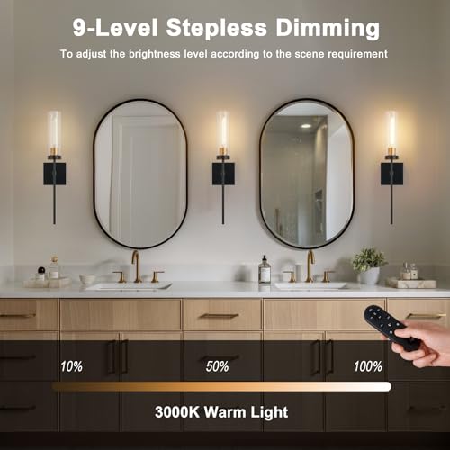Image of SANTOSTOCK Battery Operated Wall Sconce Set of 2, Black & Gold Wireless Sconces Wall Decor, Rechargeable Wall Lights for Bedroom Living Room Entryway Bathroom Hallway Stairwell