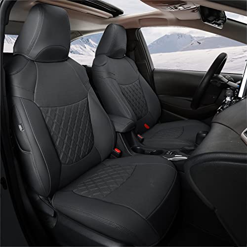 Image of GIANT PANDA Customized Full Set Car Seat Covers Fit for Toyota Corolla L LE 2020 2021 2022 Faux Leather- (Black)