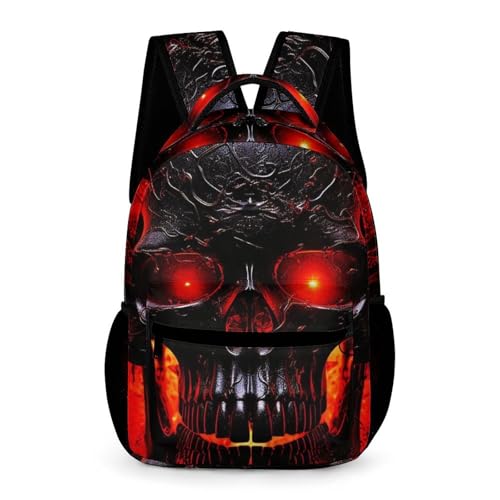 Black And Red Skull Backpack for Men Women, Durable Small Backpack Casual Lightweight Daypack for Travel Bag
