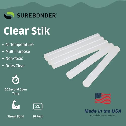Surebonder Full-Size Hot Glue Sticks for Craft, DIY, and Repairs, All Purpose, All Temperature - 4-Inch Length - 20 Pack, Clear