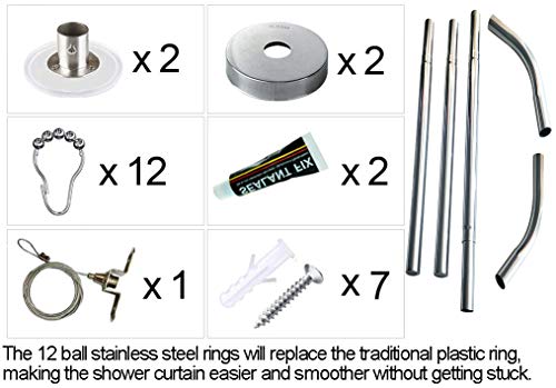 Sikaiqi Stretchable 304 Stainless Diamond Shaped Bathroom Bathtub Corner Shower Curtain Rod Rack (Diamond Shaped, Both Sides: 17"-25.6",Middle:20"-26) #TOP5