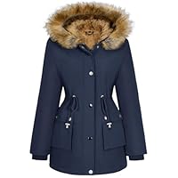 heekpek Women's Winter Hooded Jackets Warm Fleece Lined Ladies Long Coats Waterproof Windproof Parka Outerwear Navy Blue L