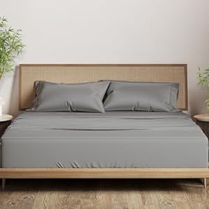 THREAD SPREAD 80% Cotton, 20% Viscose Derived from Bamboo Sheets Queen – 4 Piece Bamboo Sheets for Queen Size Bed, Silky Soft, Luxury Cooling Bedsheet Set, Fits Upto 18″ Deep Pocket – Dark Grey