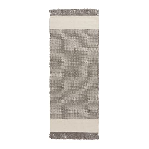 URBANARA Läufer Vadi Wollteppich 80x250 cm - 100% Wolle, Wollteppich mit Fransenkante, Handgewebt...