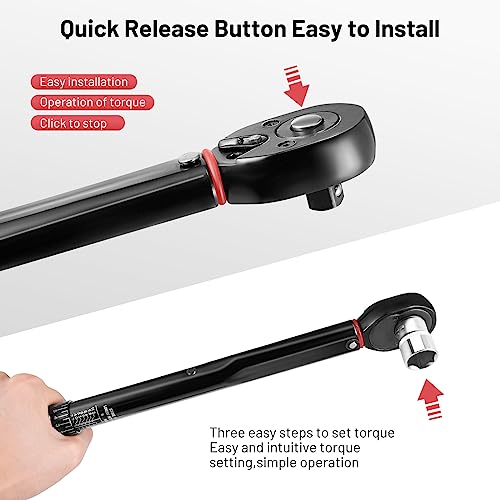 Vusddy Professional Drehmomentschlüssel 3/8 Zoll für Auto & Motorrad, 19-110 Nm, 0,1Nm Mikro-Einstellung mit Arretierung, ±3% Fehlergenauigkeit, 72 Zähne Ratschenkopf, Klein und Tragbare