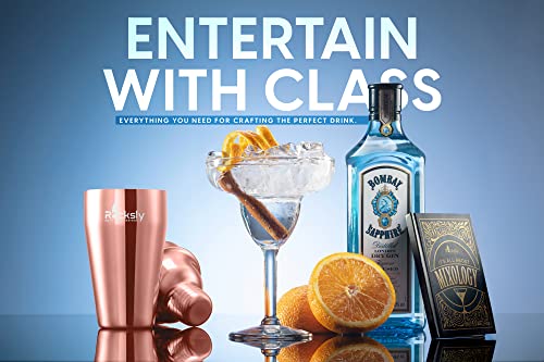 Rocksly Mixology Bartender Kit And Cocktail Shaker Set For Drink Mixing | Mixology Set With 6 Bar Set Tools And Pinewood Stand Makes It The Perfect Home Cocktail Kit | Complete Bartender Kit (Copper) #TOP5