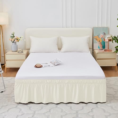 Mateju Famiglia Gonna da Letto Elasticizzata Avvolgente Matrimoniale/Singolo/Piazza e Mezzo Gonna Letto con Volant Gonna da Letto Facile da Installare da 38/40 cm (Beige,180 * 200+40cm)