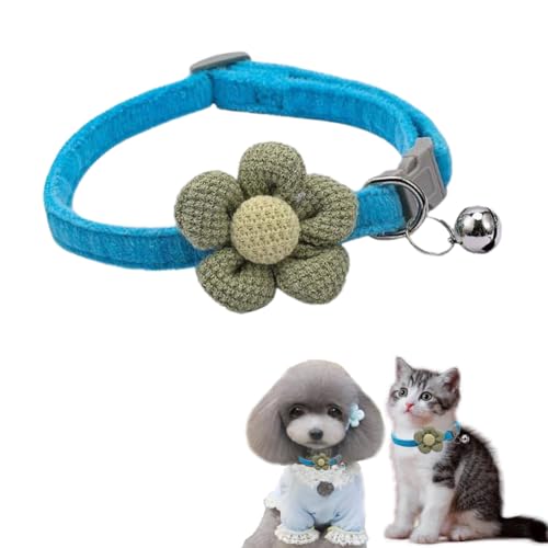 Dog Collar with Bell,Blue Flower Cat Collar with Bells Suede Girl Cute Fancy Puppy Collar with Bells for XXS XS Tiny Little Kitten Pet Female Dogs,Neck 8-12 Inch BLUE Size: Neck 8-12"