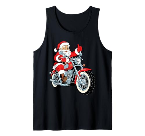Divertido Papá Noel en Moto Cool Biker Navidad Camiseta sin Mangas