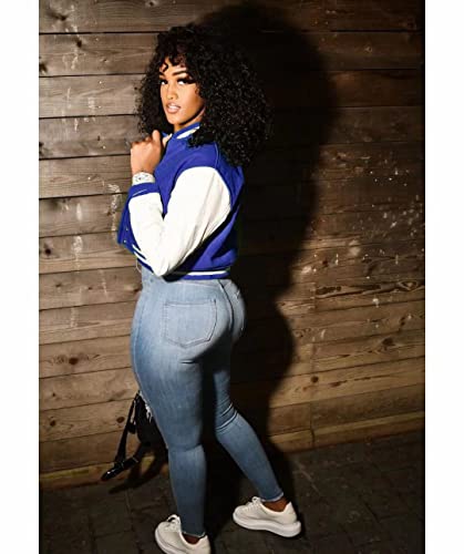Image of Mintsnow Womens Varsity Jacket Long Sleeve Button Down Bomber Jackets Casual Baseball Uniform Streetwear