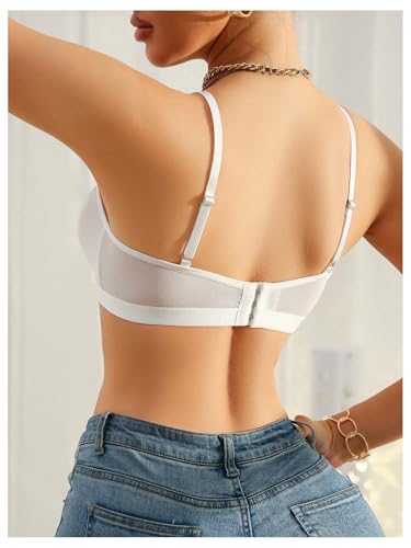 Image of SOLY HUX Bras for Women PU Leather Bra Contrast Mesh Comfort Bralette