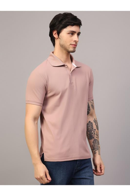 Image of Men's Poly Cotton-Matty Tshirt with Regular Fit Solid Pattern Half Sleeve Standard Length and Button Down Closure|Men's T-Shirts