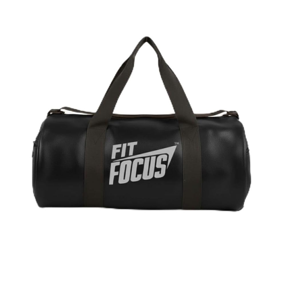 Fit Focus Premium Gym Duffel Bag with Extra Zip Pocket, Sports Bag, Adjustable Shoulder Straps, Heavy-Duty Zippers, Gym Bag PU-Leather I Gym Sport/Travel Bag (Black)-image-44