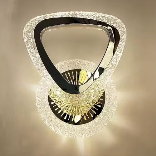 Image of Sinoman Modern Teardrop Crystal LED Wall Light Decorative Sqaure Ring Design Sconce 3 Step Adjustable Color Changing, Soft Lighting for Living Room, Bedroom, Hallway, and Home Decoration (Inbuilt Led)