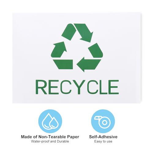 Image of PATIKIL Recycle Sticker 10 inch x7 inch, 2 Pcs Recycle Sign Decal Symbols Sticker Recycling Label for Trash Can Waste Management in Kitchens, Offices, Public Spaces, Green White