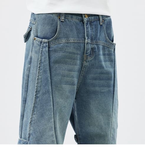 Jeans Pants Trousers Denim Design Sense Splicing Floor Mopping Men's Street Handsome High Casual Workwear Men3