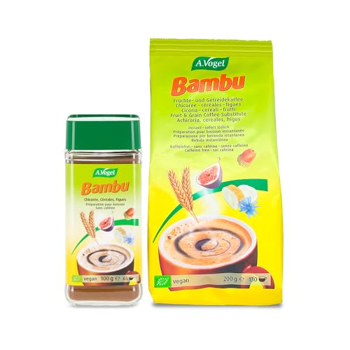 Pack A.Vogel Bambú | Bambú 100 gramos + Bambú Bolsa 200 gramos | Sustituto Natural del Café BIO | Con Achicoria, Cereales e Higos | Sin Cafeína | Producto Suizo | Bebida Sabor Suave |
