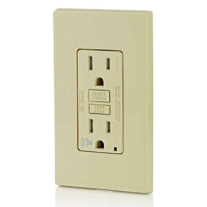 Image of Leviton Outlet with Audible Alarm, 15 Amp, Self Test, Tamper-Resistant with LED Indicator Light, Great for Refrigerators in Garages, GFTA1-I, GFCI, Ivory