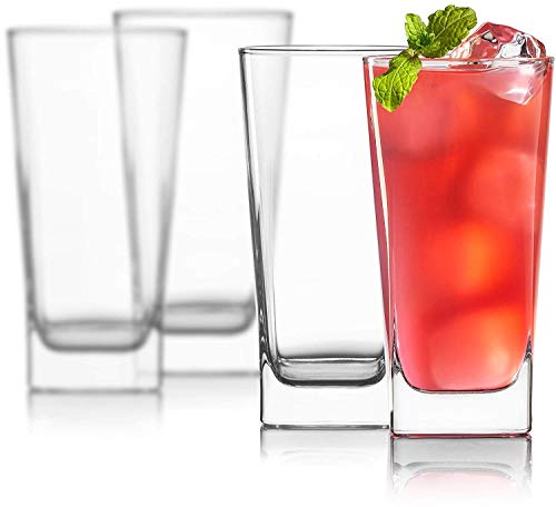 Image of Premium Juice Glasses Drinking Glasses, Highball Lead-Free Glasses, Tumblers for Water, Juice, Beer, Cocktail and Mixed Drinks - Pieces, Transparent (Square Glasses, 2 Count (Pack of 1)) 350 ml
