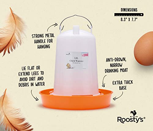 Roosty's Chick Feeder And Waterer Kit - 1L Chick Feeder And 1.5L Chick Waterer | Chicken Feeder And Hanging Chicken Waterer | Duck Feeder, Quail Feeder, Starter Kit Baby Chicken Feeder And Waterer Set #TOP4