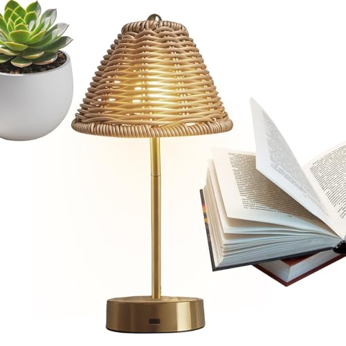 Lampe en rotin de style art vintage rechargeable à 3 niveaux