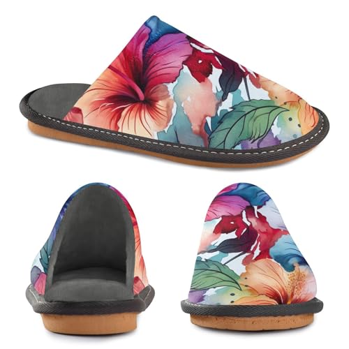RunningBear Colorful Leaf Hibiscus Flower House Slippers for Women Guest Non-Slip Bed Slippers4