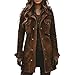 Rianclud Faux Suede Jacket Women Brown Retro Faux Leather Jackets Military Utility Safari Jacket Shackets Long Coats Outwear