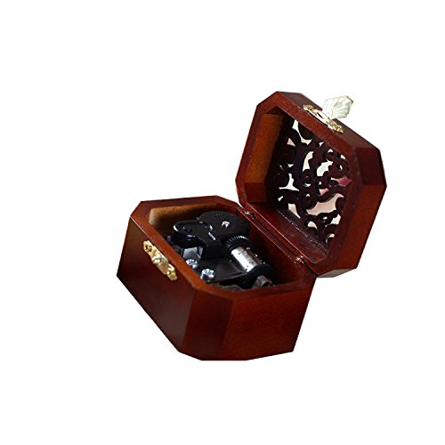 WESTONETEK Vintage Wood Carved Mechanism Musical Box Wind Up Music Box Gift For Christmas/Birthday/Valentine's day, Melody Castle in the Sky - Thumbnail 3