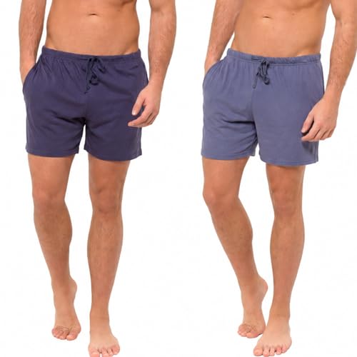 INSIGNIA Mens Pyjamas Lounge Shorts Bottoms 2 Pack (Navy -Denim Blue L)
