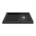 DreamLine SlimLine 36 in. D x 48 in. W x 2 3/4 in. H Right Drain Double Threshold Shower Base in Black, DLT-1036482-88