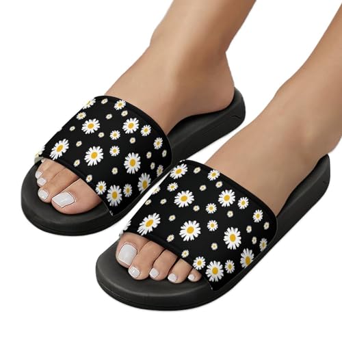 White Yellow Daisy Flower Black Pattern PVC Home Slippers Non-Slip Shower Sandals Summer Indoor Outdoor Beach for Men And Women4