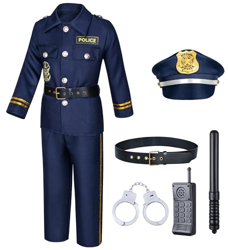 Kids Police Costume for Boys Cop Outfit Accessories Set Halloween Party Cosplay 3-5T Blue