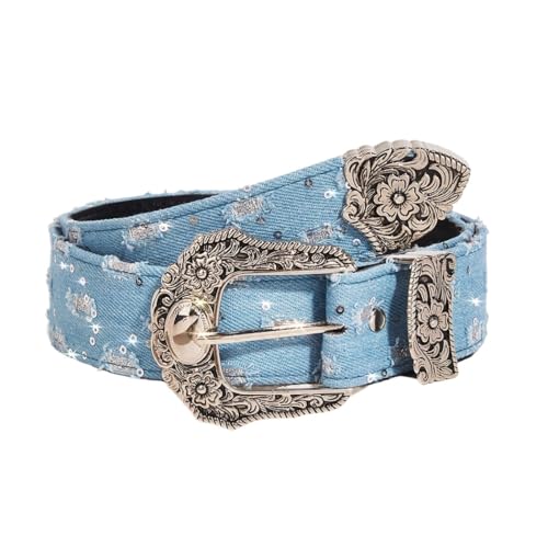 Ursumy Women Denim Waist Belt Blue Jean Belt Butterfly Waist Belt Y2K Belt for Jeans Pants Ladies Cowgirls Cowboys Belt