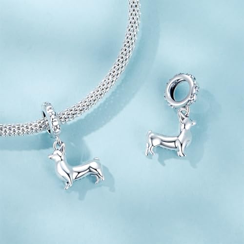 Abalorio de Corgi de plata de ley 925 para collares de mujer CMBSSTFC 2