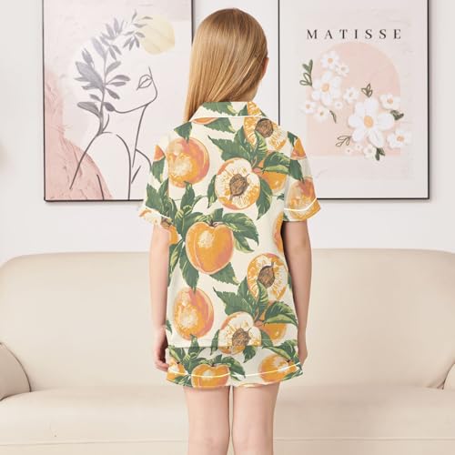 ALAZA Peach Retro Satin Pajamas Set Short Sleeve Button Down Sleepwear Summer Pjs 2 Piece4